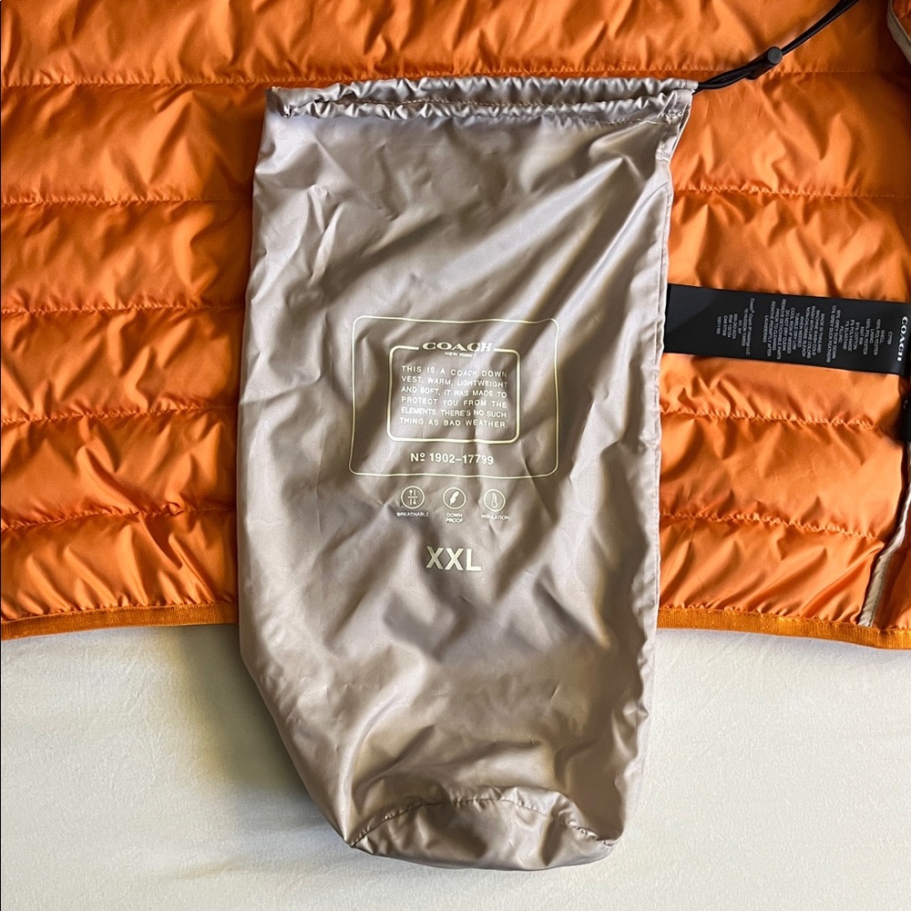 Coach Men's Quilted Vest - Orange & Cream (Style C7799) - Picture 6 of 9